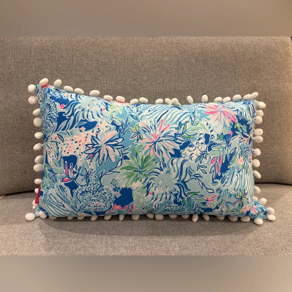 Lilly Pulitzer Blue and Pink Floral Pillow - Picture 1 of 2
